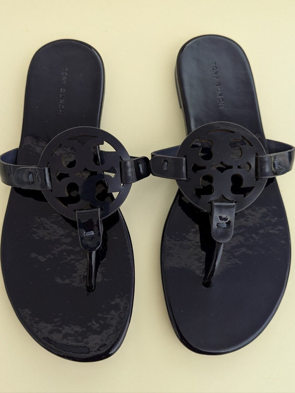 NWOT! Tory Burch Miller Sandal In Dark Blue Patent Leather Size 7.5